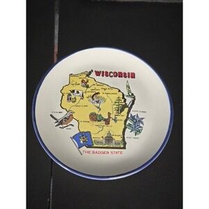 Vintage Lipco Wisconsin The Badger State Souvenir Map Collector Plate 5.25 Inch